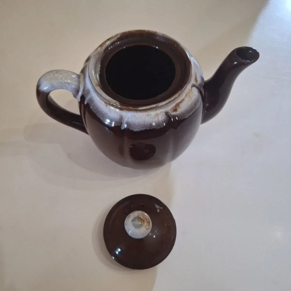 Drip Glaze Teapot Brown Vintage Pottary Japan‎ Lid No Chips 6 Inches Tall